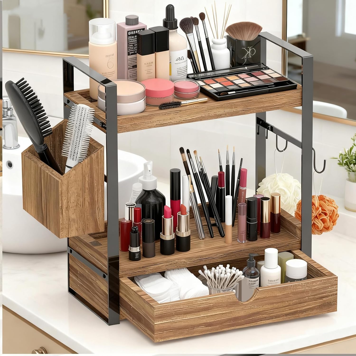 Organizador de encimera de baño con 2 cansancios, organizador de en...