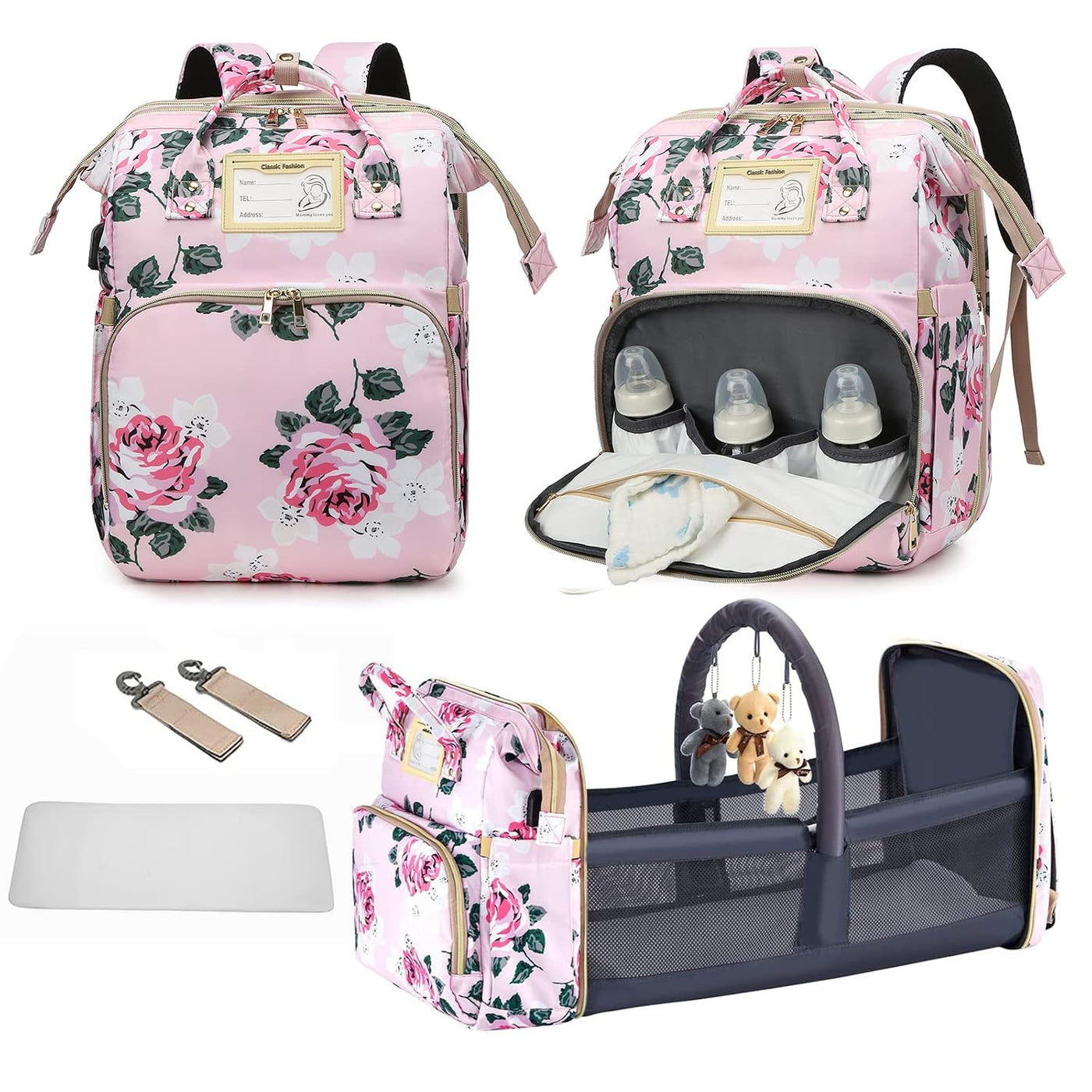 GurZinn Mochila de Pañales con Estación de Cambio, Plegable para Be...