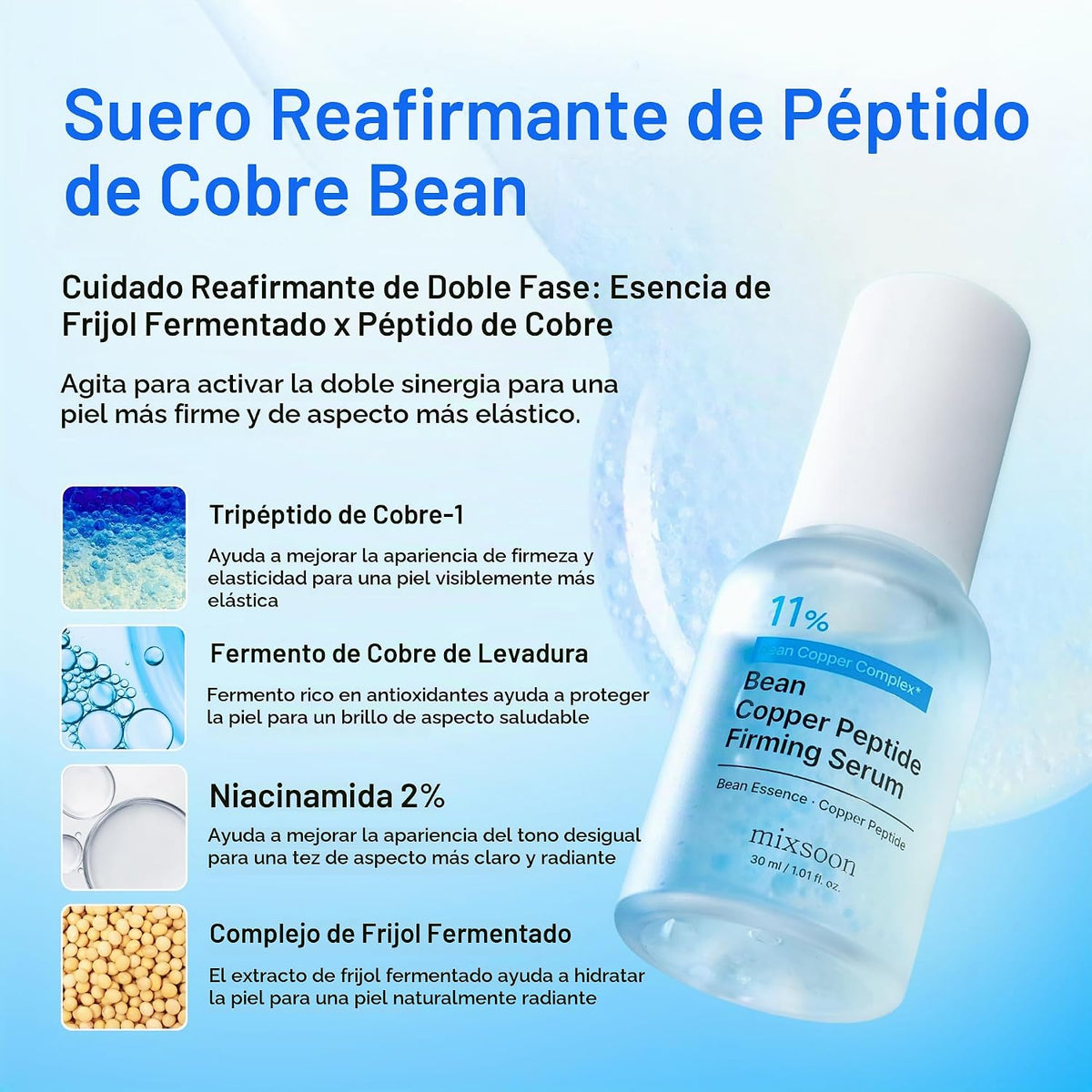 mixsoon Suero reafirmante de péptidos de cobre GHK-Cu, cuidado de l...