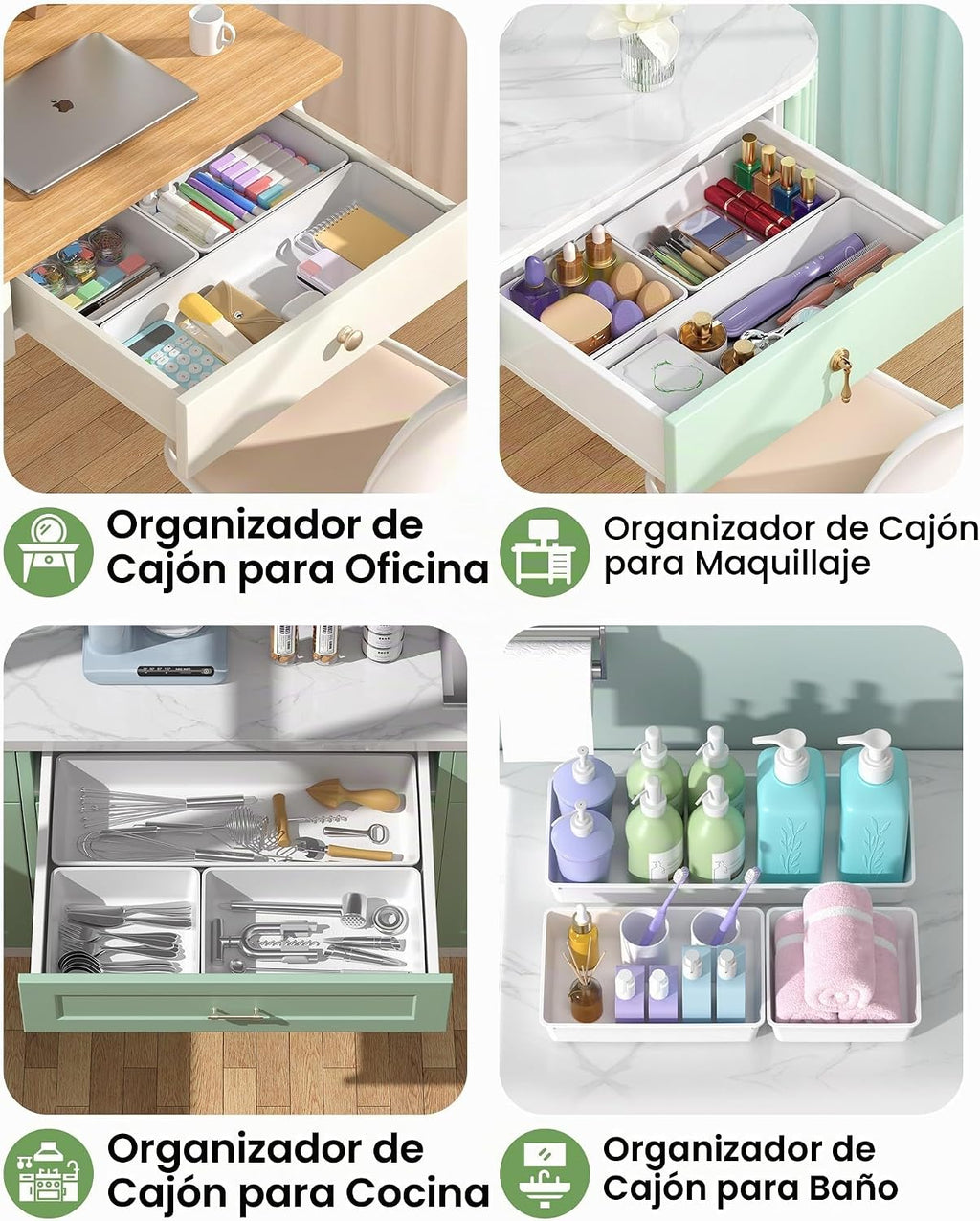 MLIKLU Juego de 10 organizadores de cajones de plástico de gran tam...