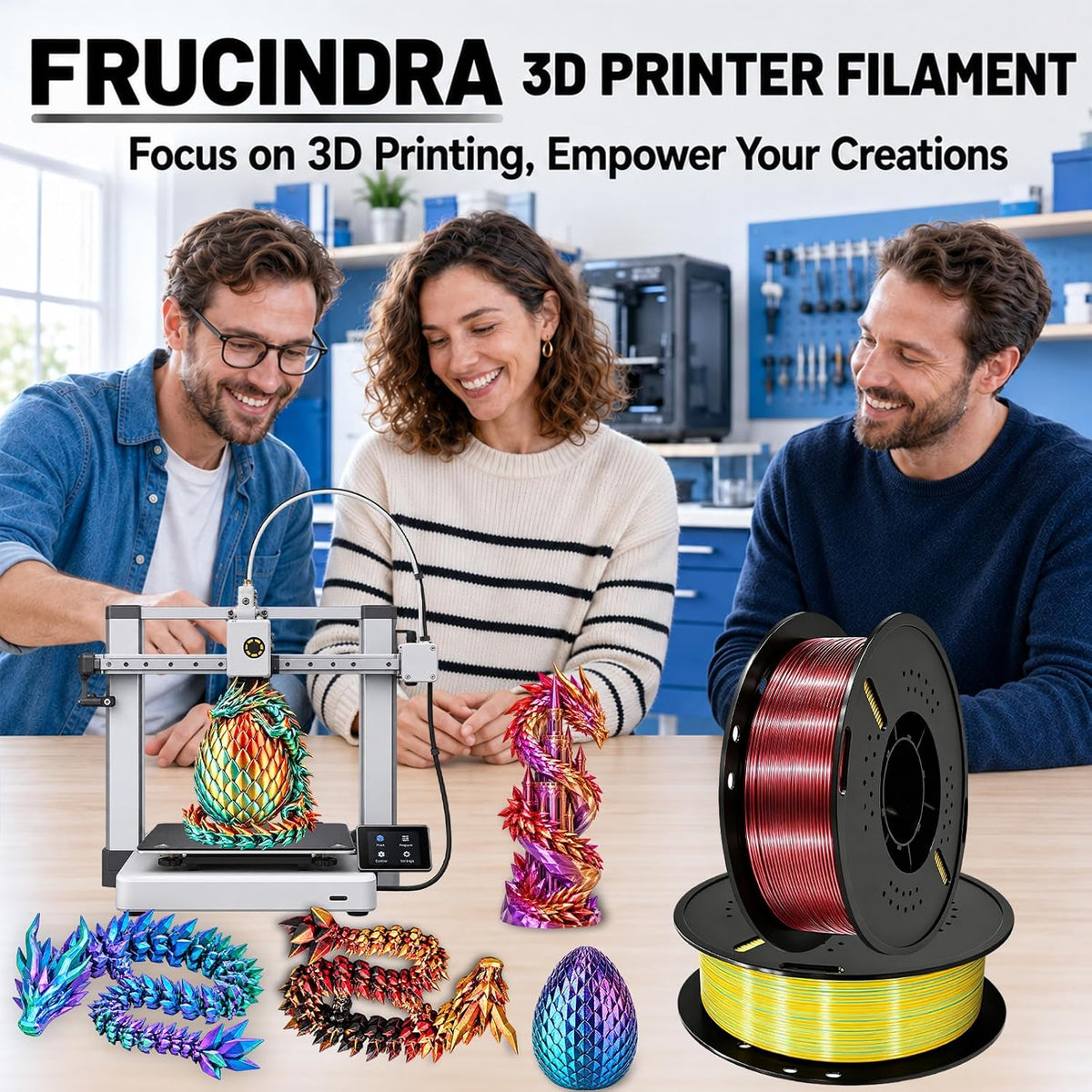 Frucindra Filamento de impresora 3D PLA+ de seda presecado, filamen...