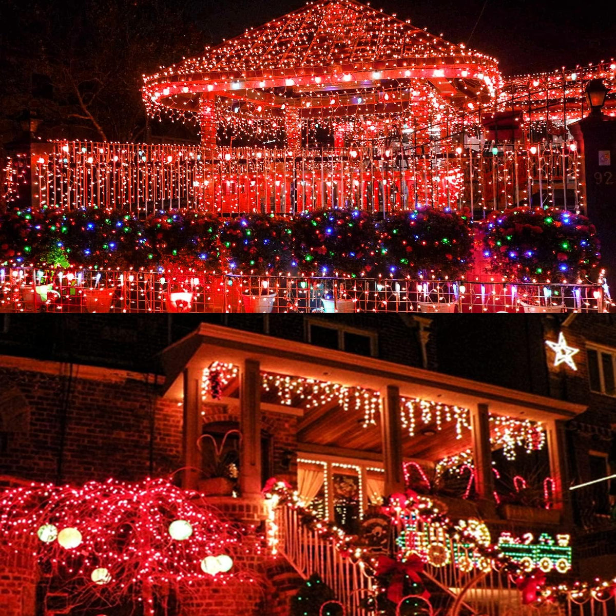 YIQU 75.8 FT 200 LED Extensible Rojo Navidad Cadena Luces Interior...