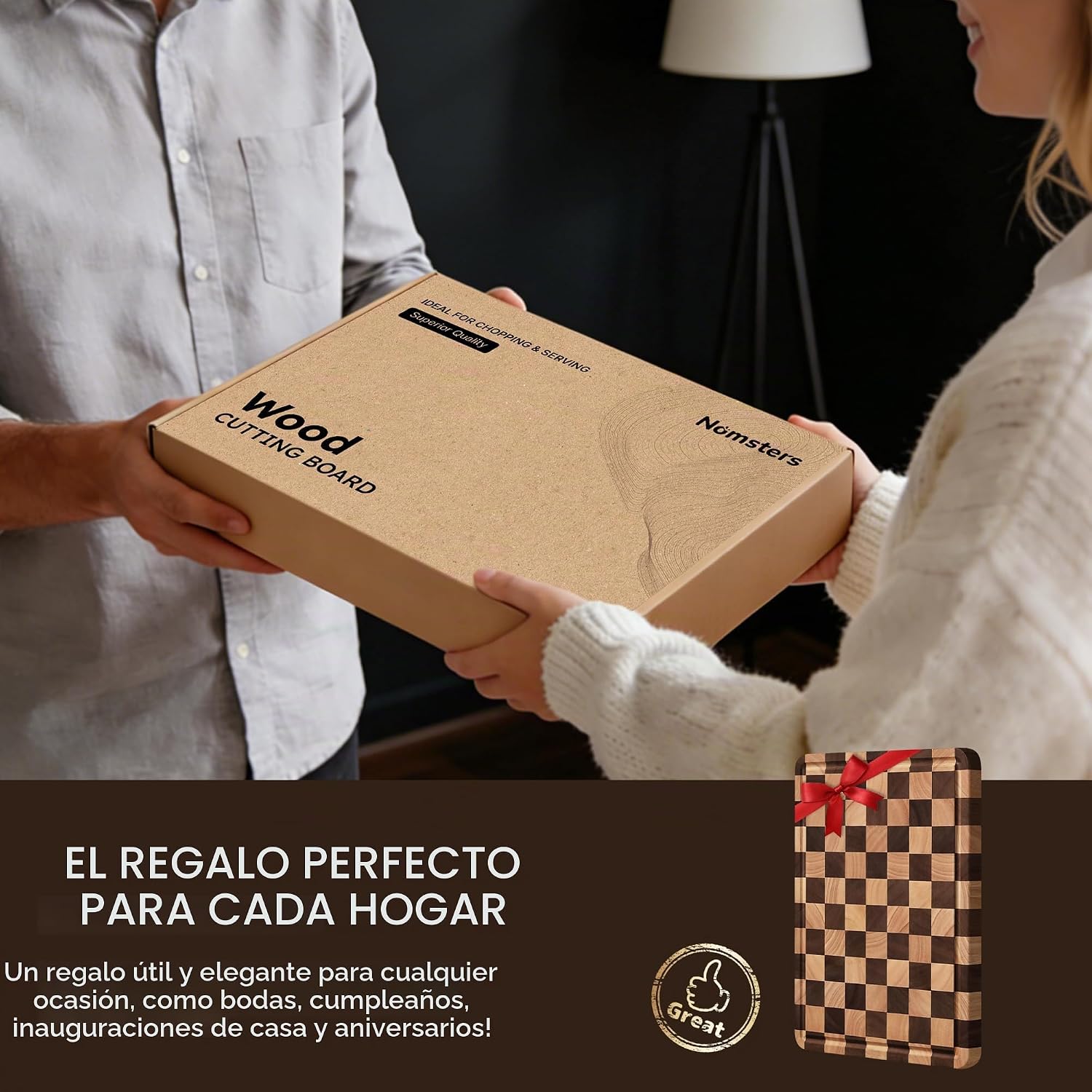 Nomsters Tabla de cortar para cocina, tabla de cortar a cuadros de...