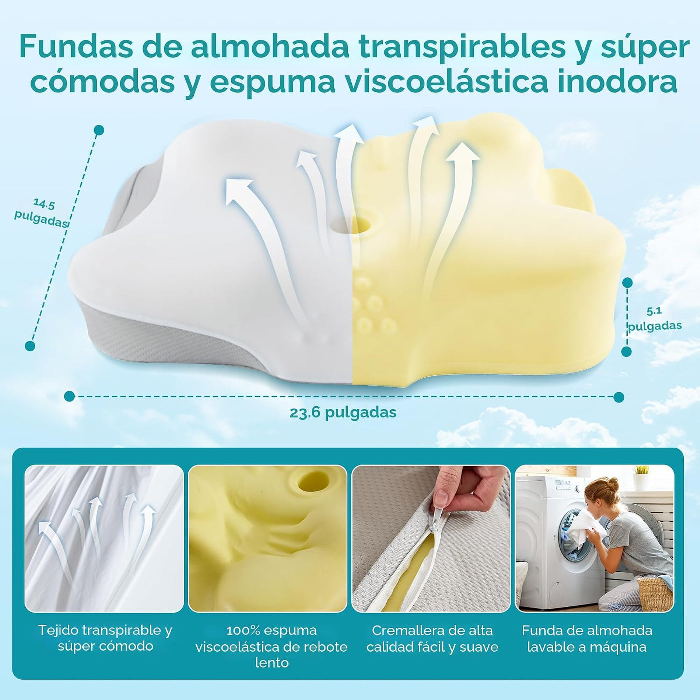 BDEUS Almohada cervical para la apnea del sueño, almohada cervical...
