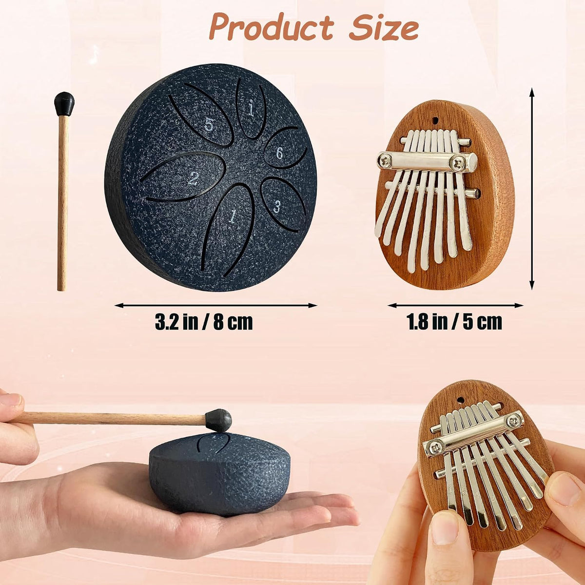 Jongdari Mini tambor de lluvia y piano de pulgar Kalimba, 2 mini in...