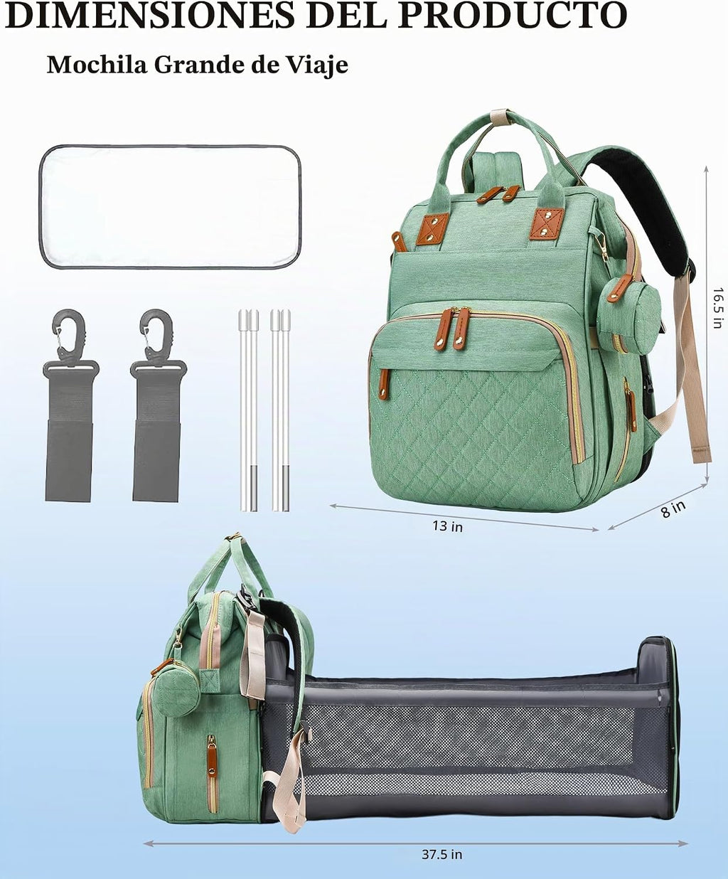 Bolsa de pañales con cambiador, mochila para bebé con cambiador ple...