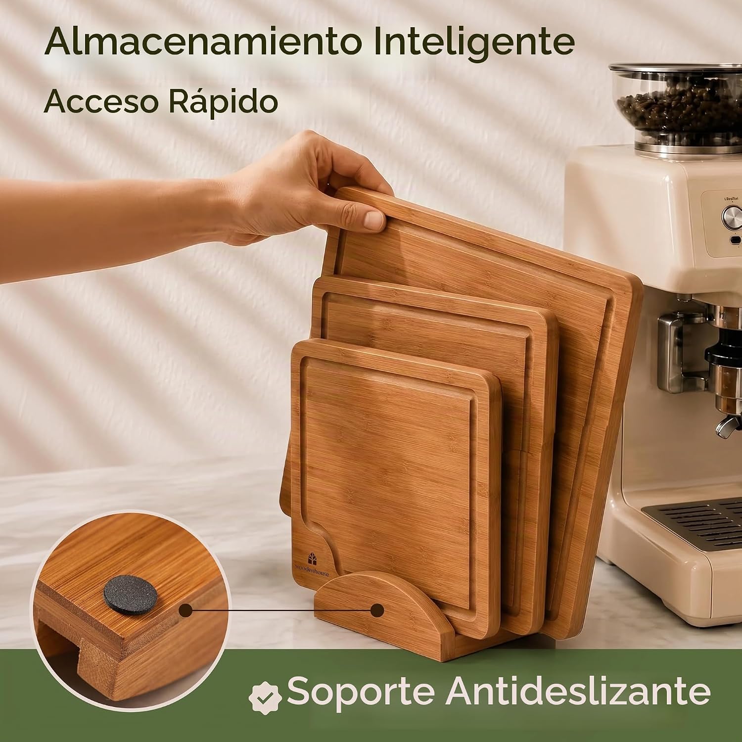 Juego de 3 tablas de cortar de bambú con soporte, tablas de madera...