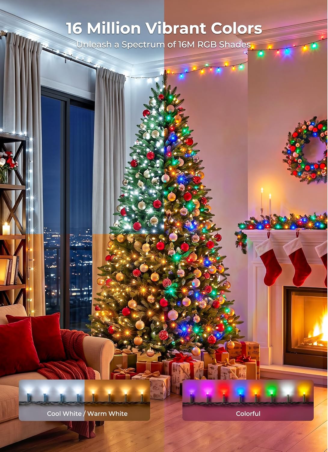 Brightown Guirnalda de luces inteligentes de Navidad, 500 LED 165 p...