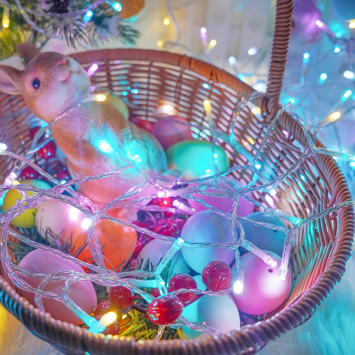 Guirnalda de 200 luces LED conectables, luces pastel de Pascua de 6...