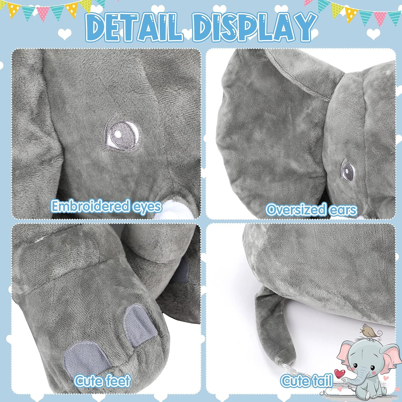 Yulejo Elefante de peluche gigante, almohada de animal de peluche g...