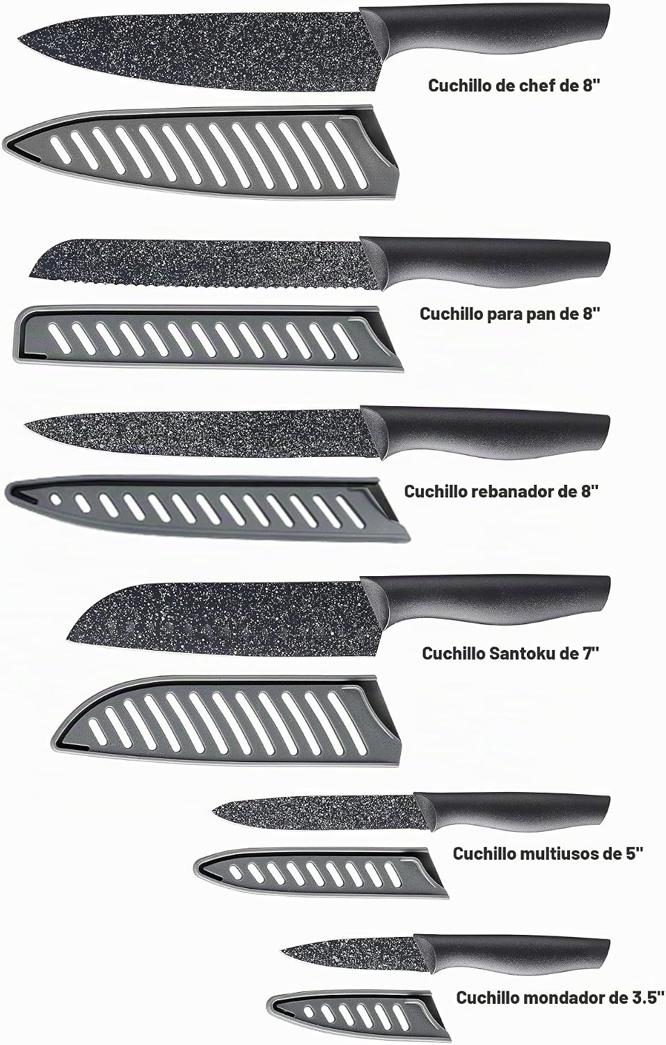 Marco Almond KYA39 - Juego de cuchillos de cocina de 12 piezas, 6 c...