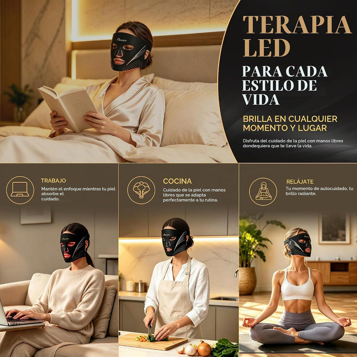 Máscara de terapia de luz roja para cara, 940nm NIR, máscara facial...