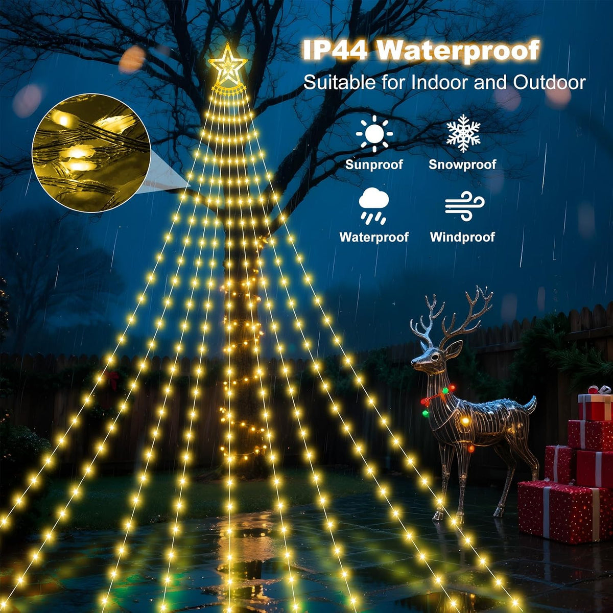 AMIPEPE Luces solares para árbol de Navidad, 18.37 pies, 532 LED |...