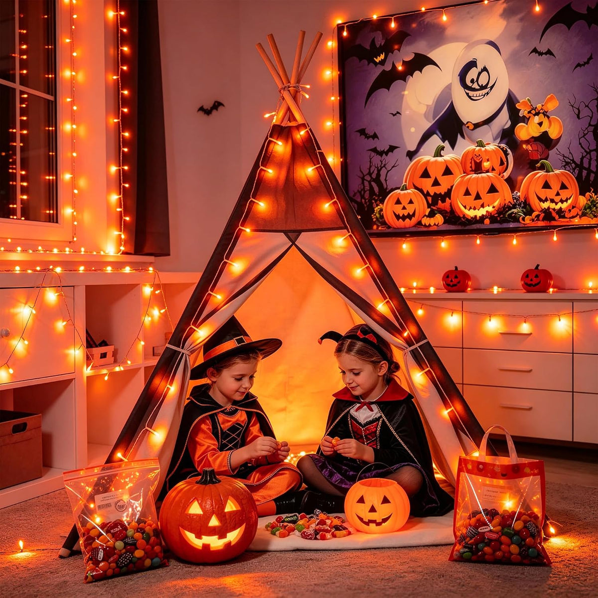 JMEXSUSS 400 luces LED naranjas para decoración de Halloween, enchu...