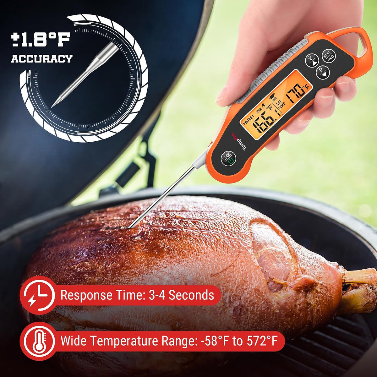 TempPro TempSwift Termómetro Digital para Carne con 2 Sondas y 2 Ca...