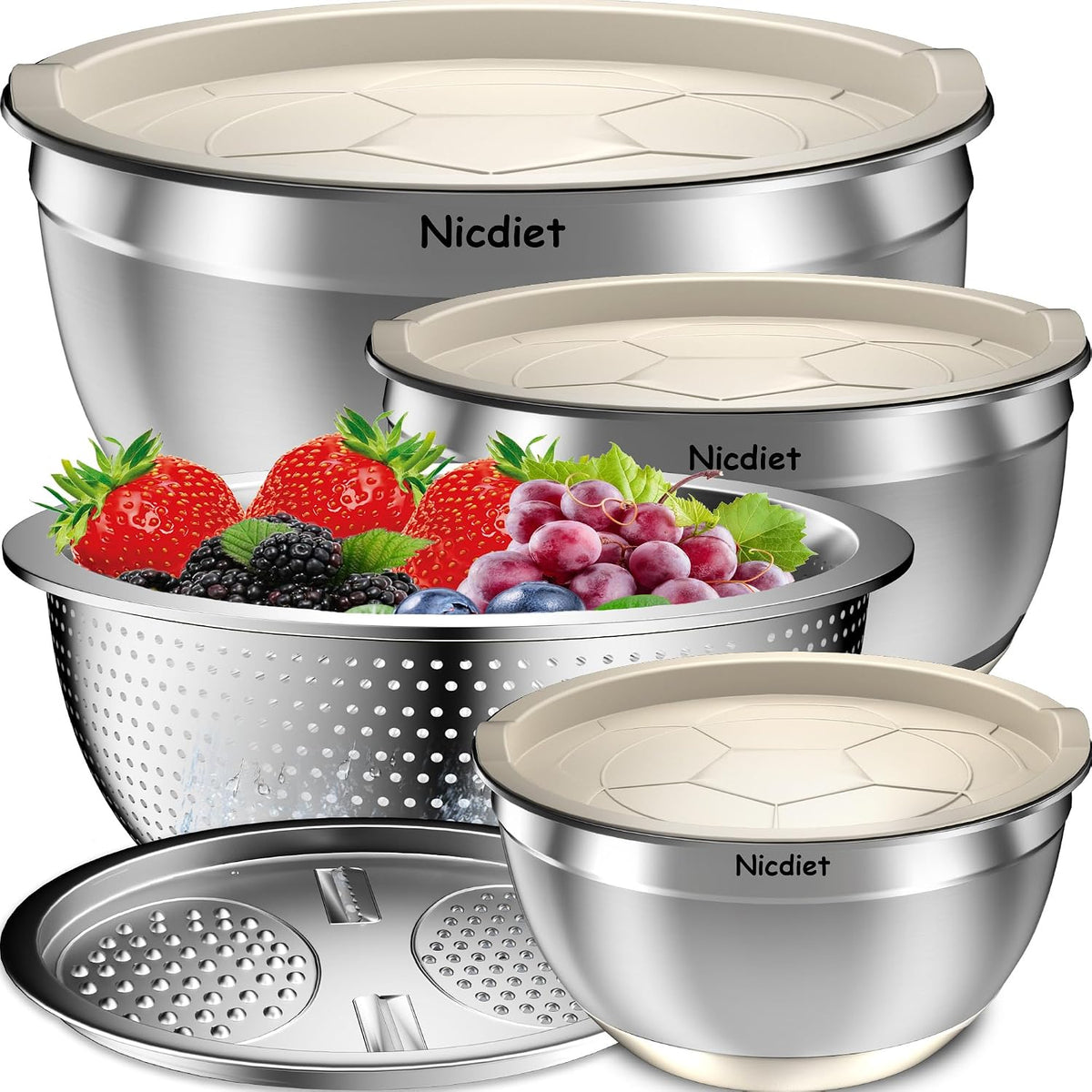 Nicdiet - Juego de cuencos de mezcla con tapas herméticas, juego de...