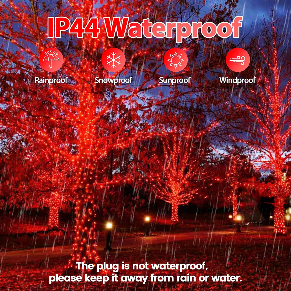 YIQU 75.8 FT 200 LED Extensible Rojo Navidad Cadena Luces Interior...