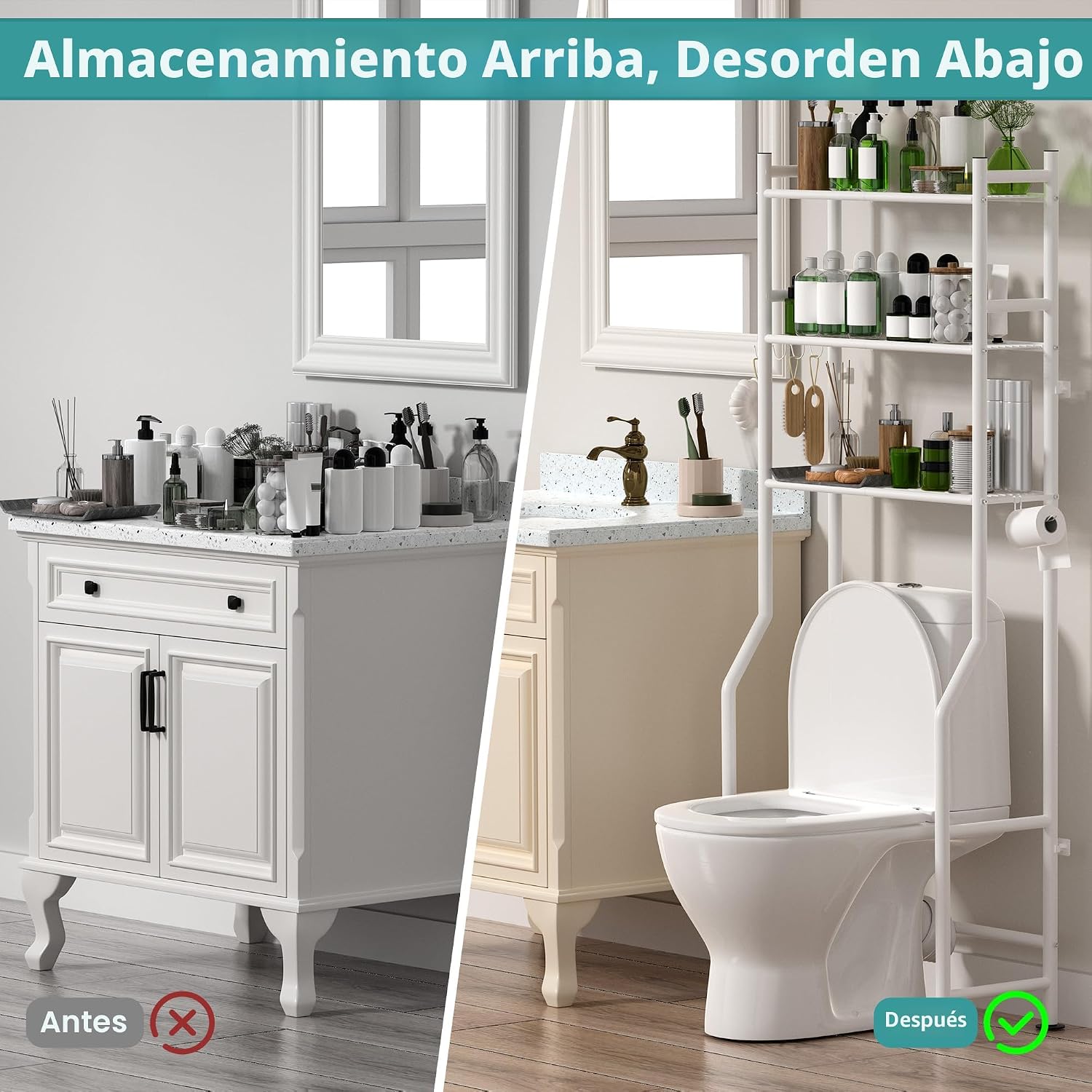 AriseWork Almacenamiento de 3 niveles sobre el inodoro con soporte...