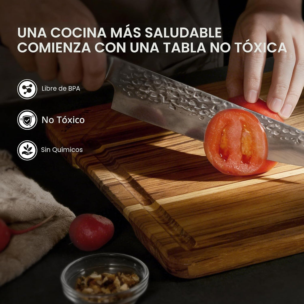 Juego de 3 tablas de cortar de madera de teca para cocina, tabla de...