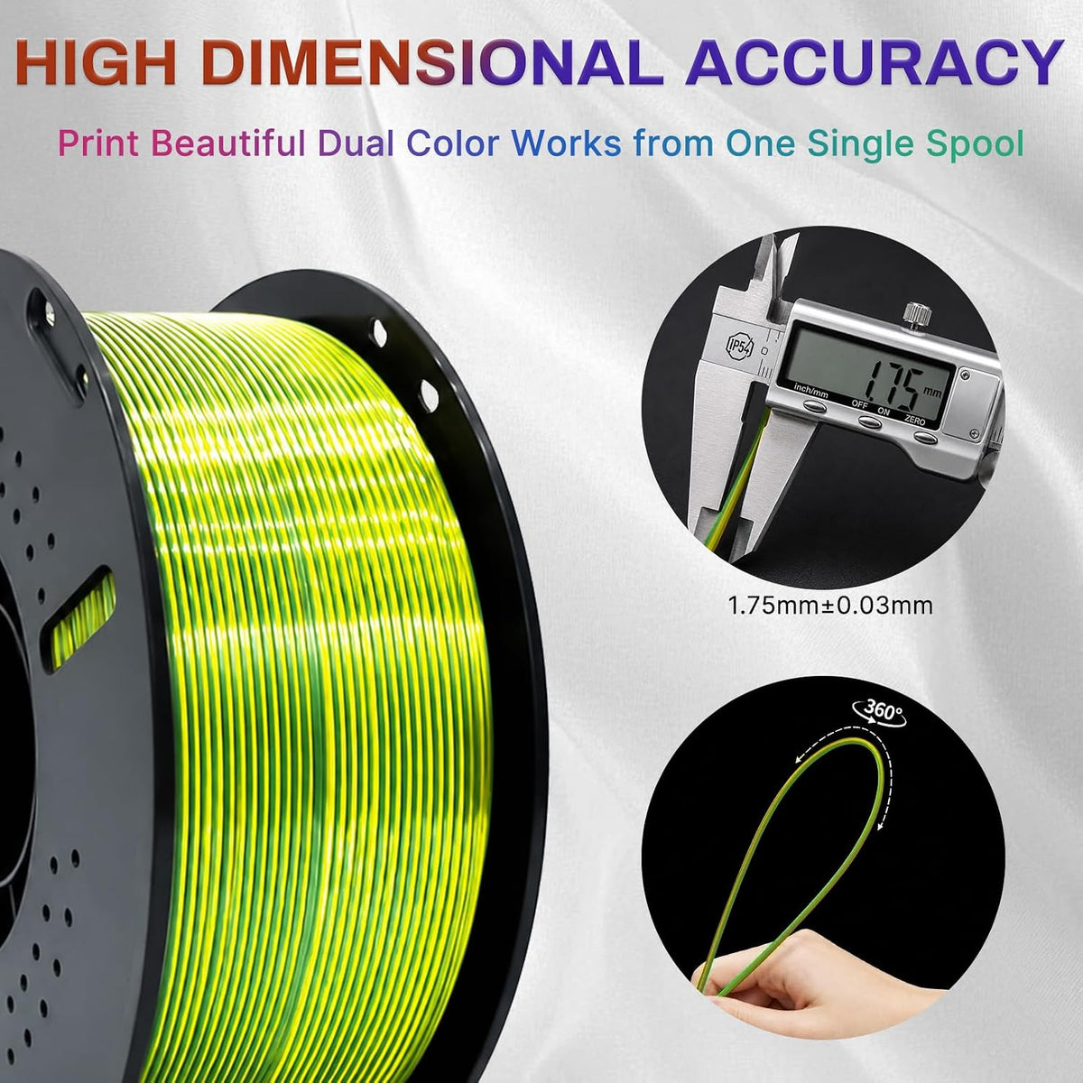 Colourbing Filamento de impresora 3D PLA+ de seda presecado de dobl...