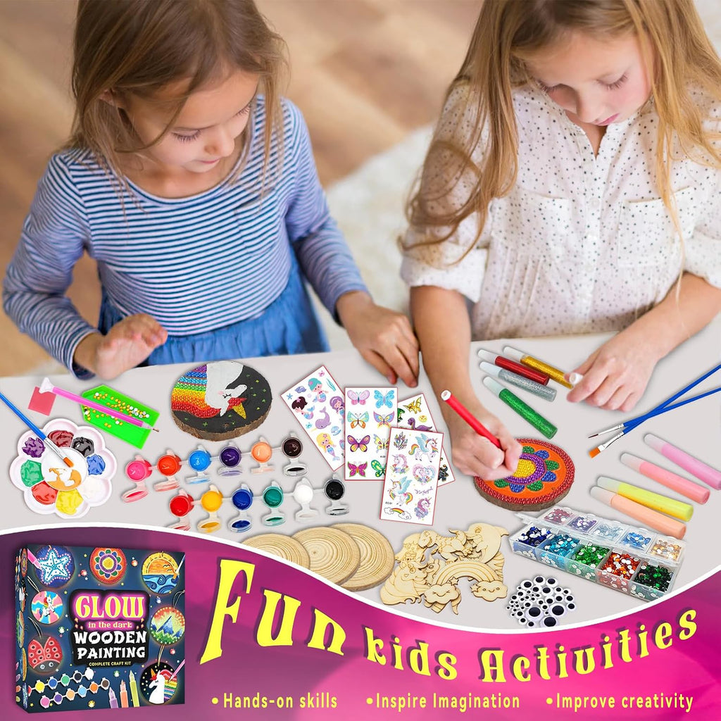 klmars Kit de pintura de madera para niños, brilla en la oscuridad,...