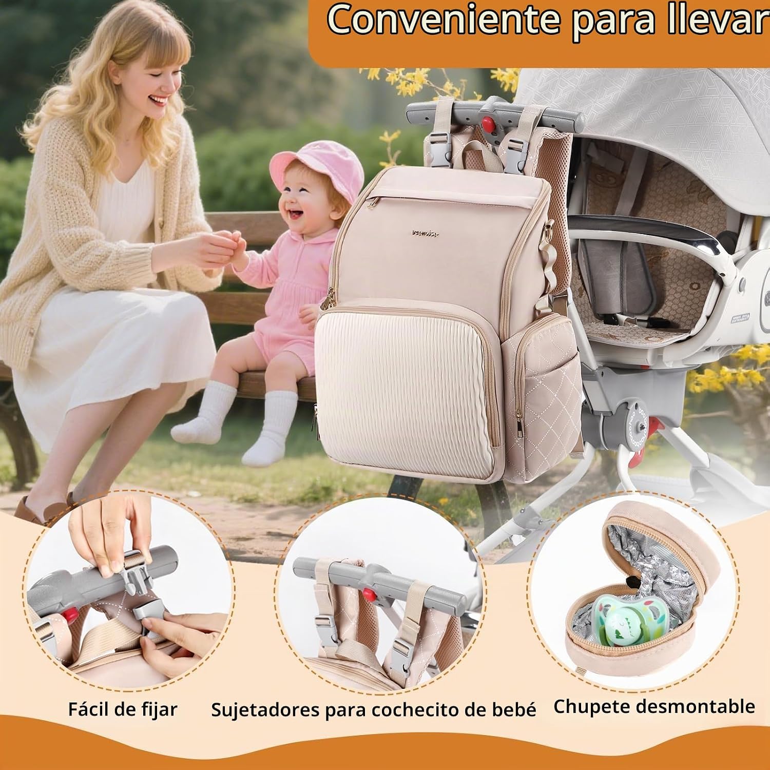 vosmles Elegante bolsa de pañales para bebé, bolsa de bebé con camb...