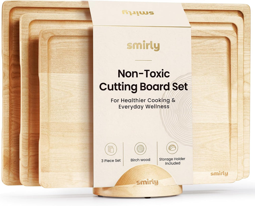 SMIRLY Juego de tablas de cortar de madera para cocina, juego de ta...