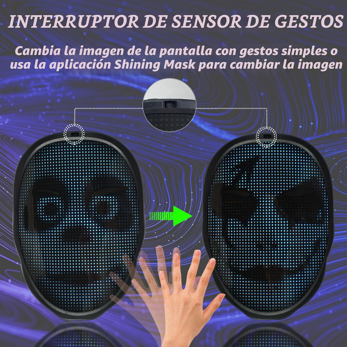 Depointer Life Máscara LED con control de aplicación recargable com...