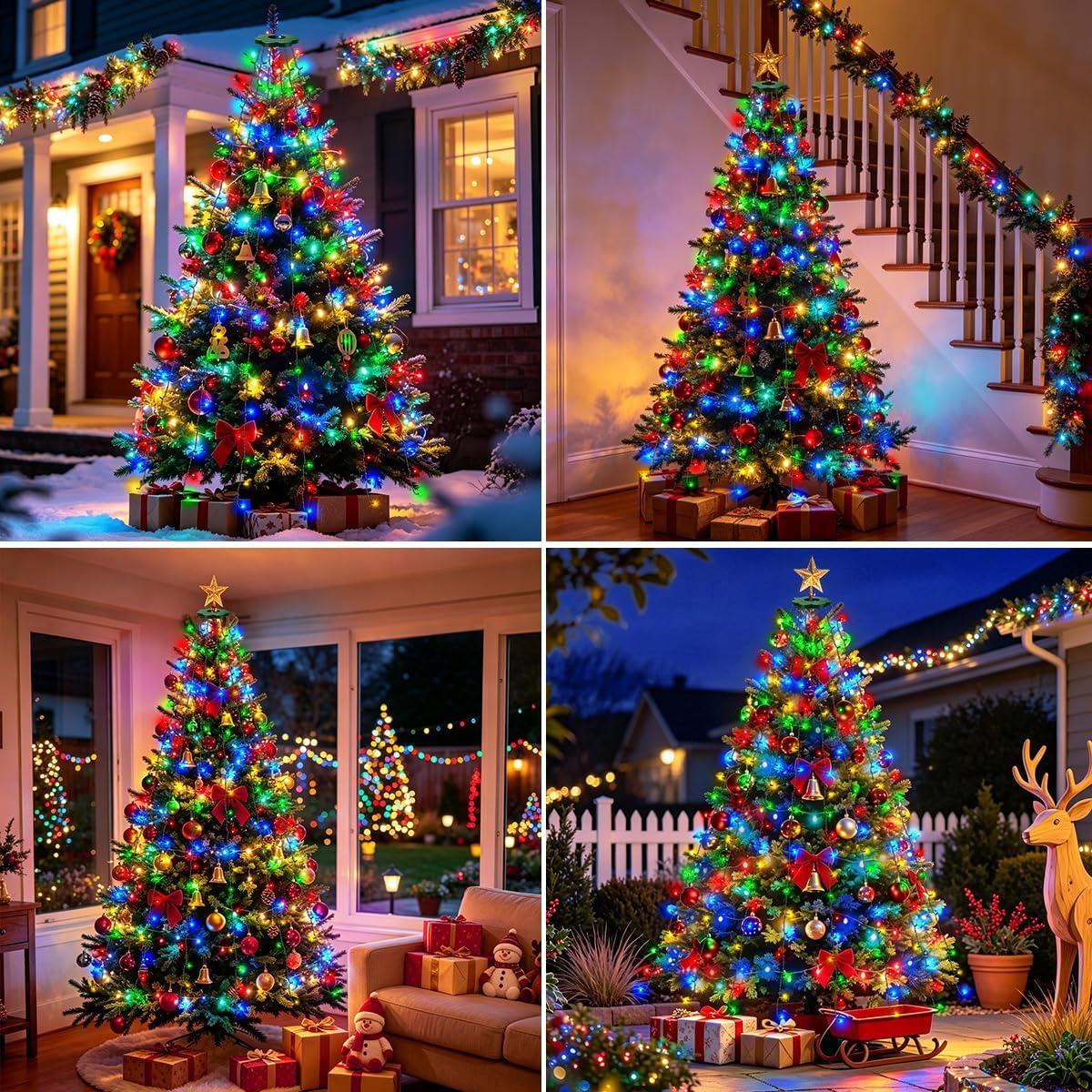ROSCOO Paquete de 2 luces para árbol de Navidad, luces de decoració...