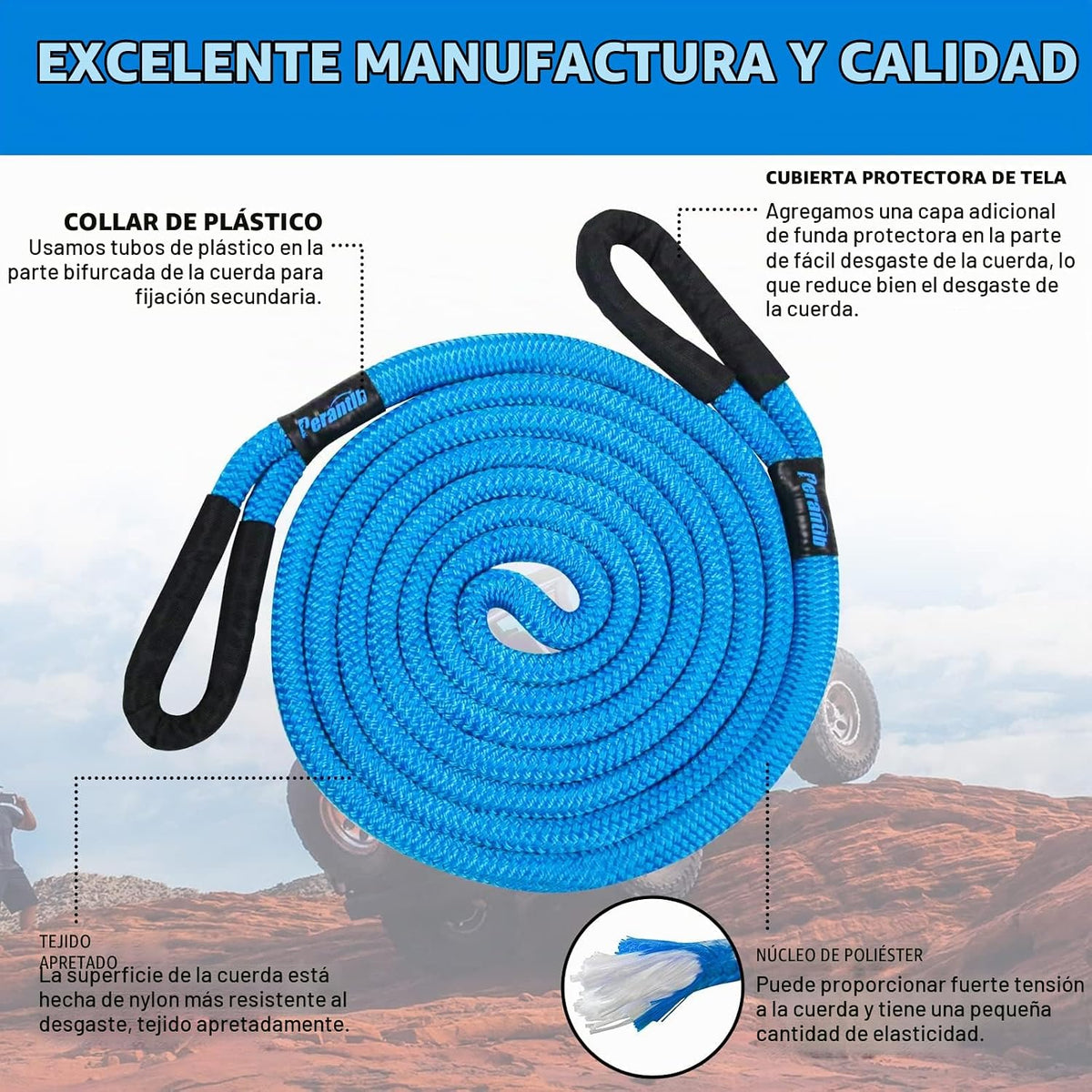 Cuerda de Recuperación Cinética 7\/8 x 30 pies - 26000lbs, Cuerda d...