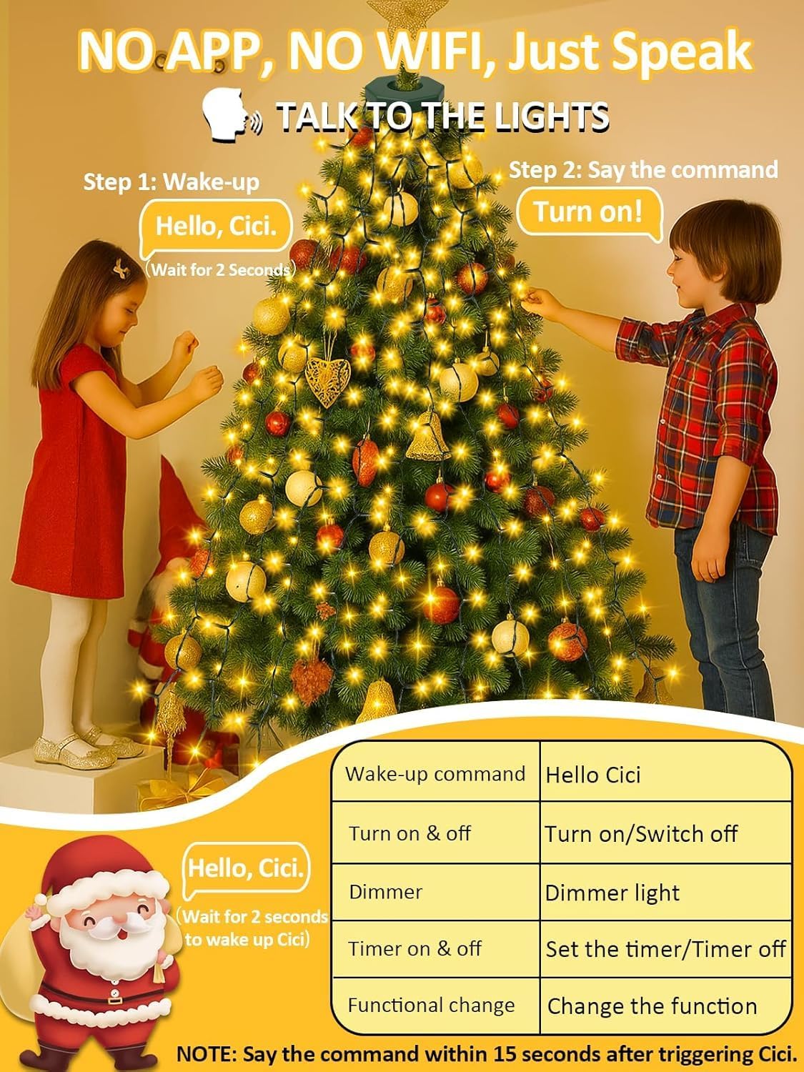 Luces de árbol de Navidad fáciles de 480 LED, control de voz de 8 p...