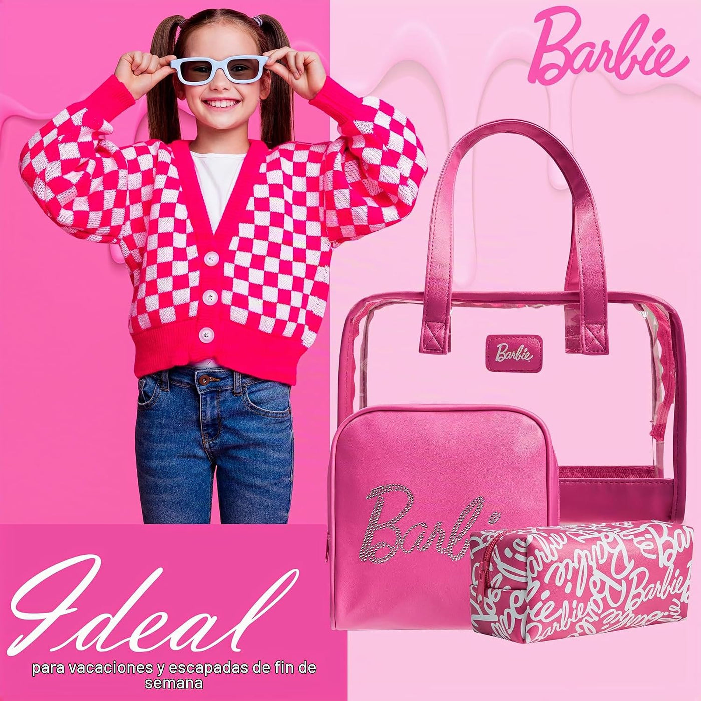Get Trend Barbie - Bolsa de maquillaje con cremallera de 3 piezas p...