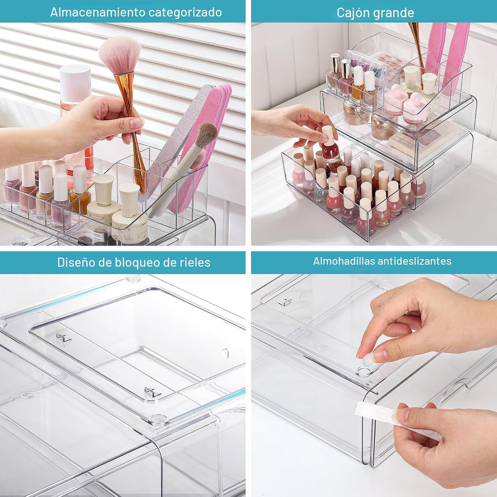 Vtopmart Organizador de maquillaje transparente de 3 niveles con 2...