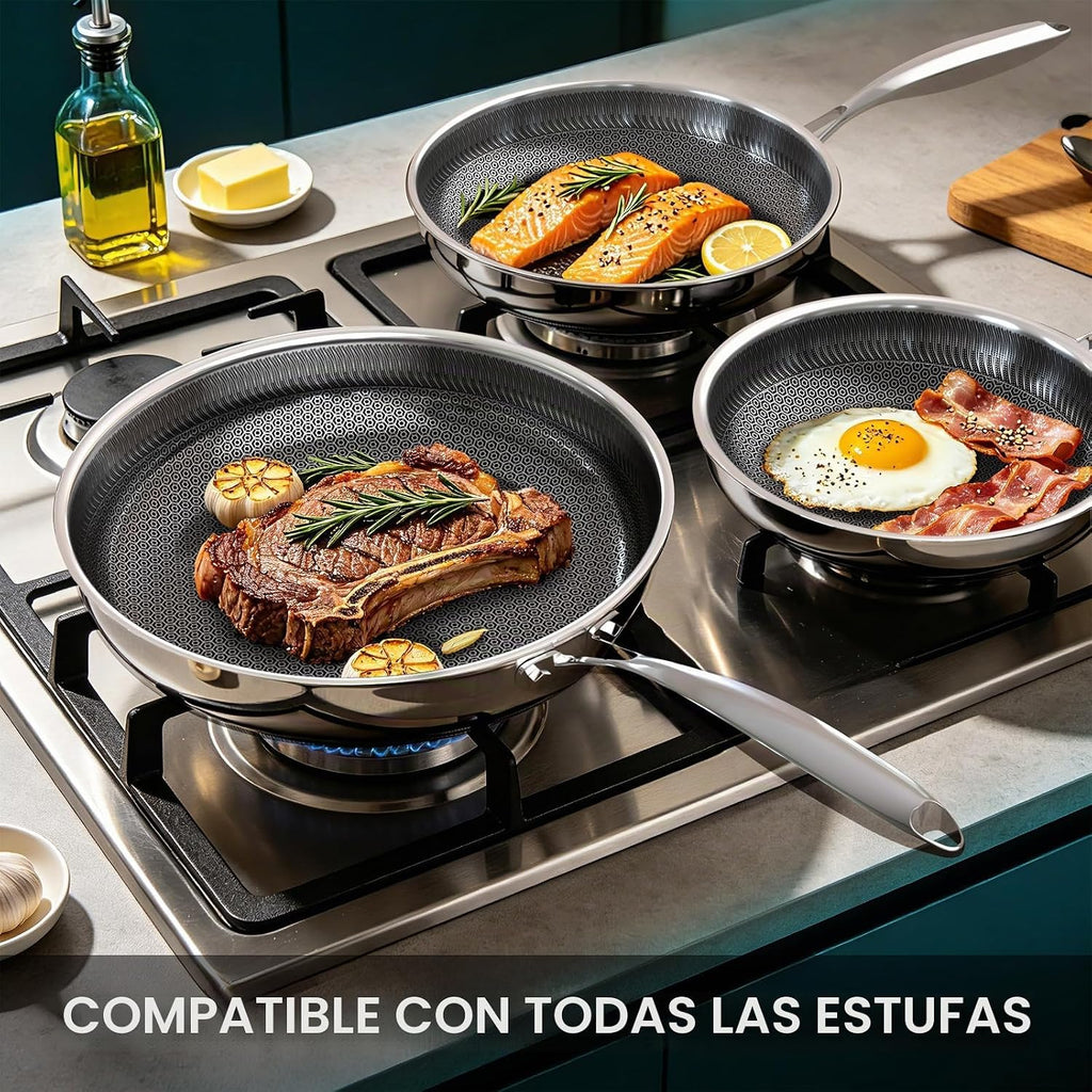 Umite Chef Juego de sartenes híbridas antiadherentes, sartén de ace...
