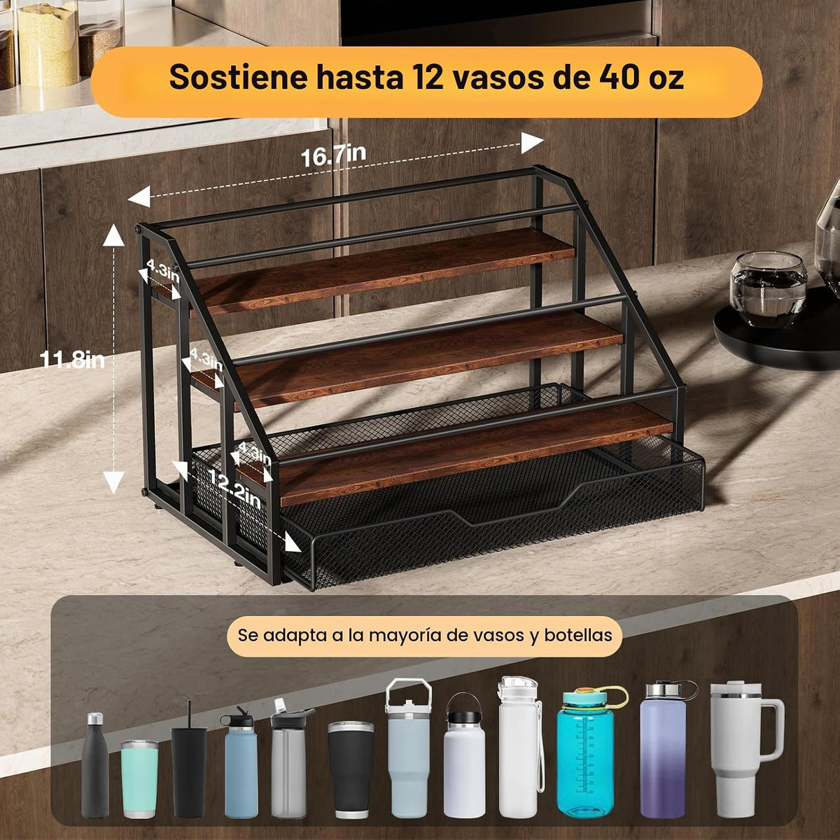Organizador de botellas de agua MOJOHAND para Stanley, estante de 4...