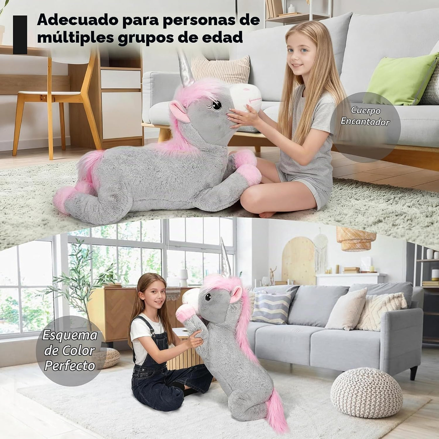 ZBLX Peluche de unicornio gigante, animal de peluche grande de 38 p...