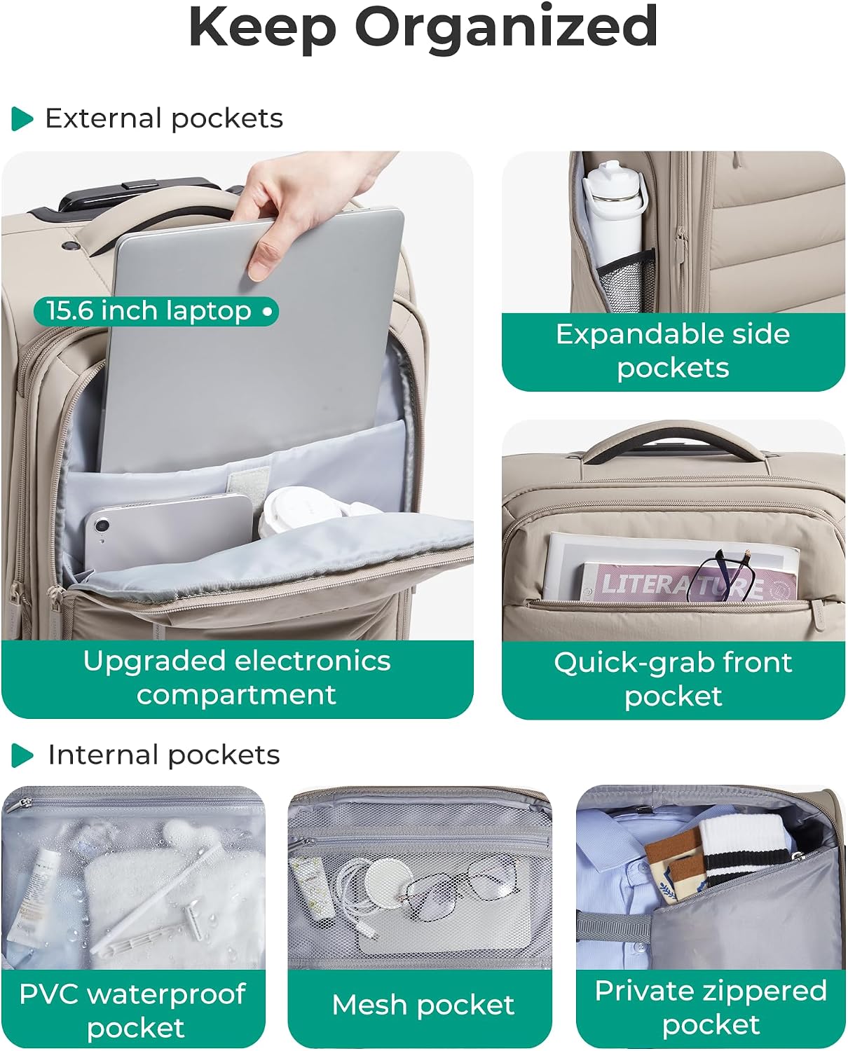 BAGSMART Equipaje de mano debajo del asiento Aprobado por aerolínea...