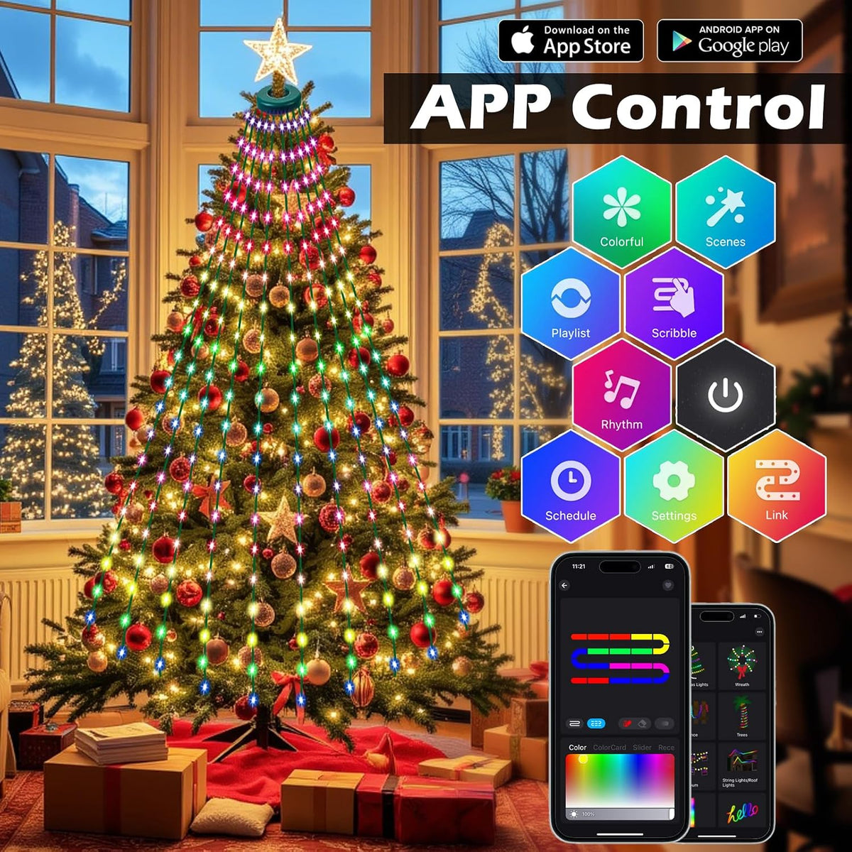 ROSE ME 200 luces LED para árbol de Navidad + soporte para calcetin...