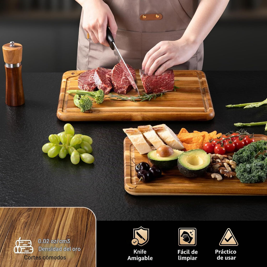 Paquete de 2 tablas de cortar de teca para cocina, tabla de cortar...