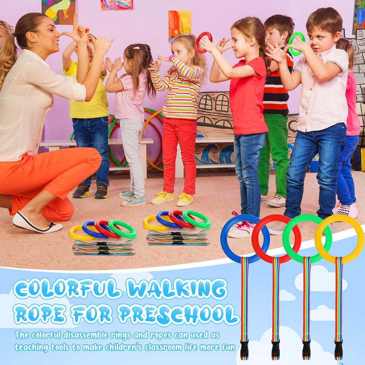 Berlune 24 piezas de cuerda para caminar para niños pequeños cuerda...