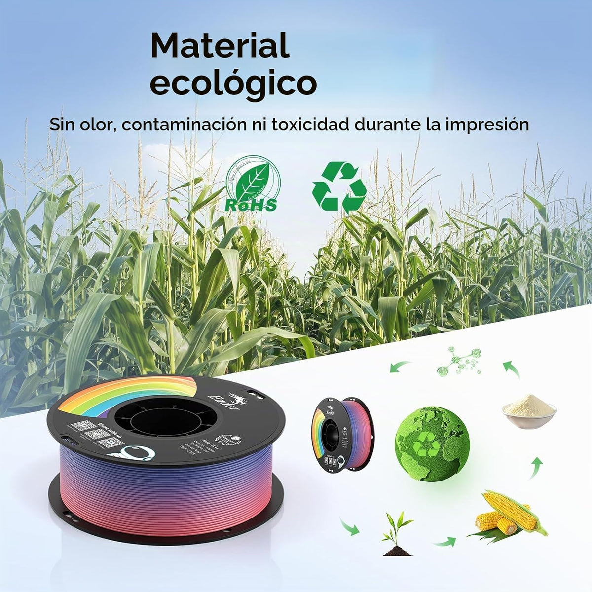 Creality Filamento de impresora 3D PLA+, arco iris, paquete de 4, 8...