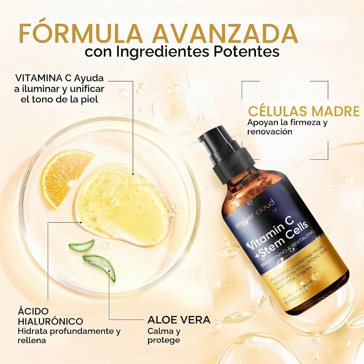 Ember Cloud Suero de vitamina C para rostro con células madre y áci...