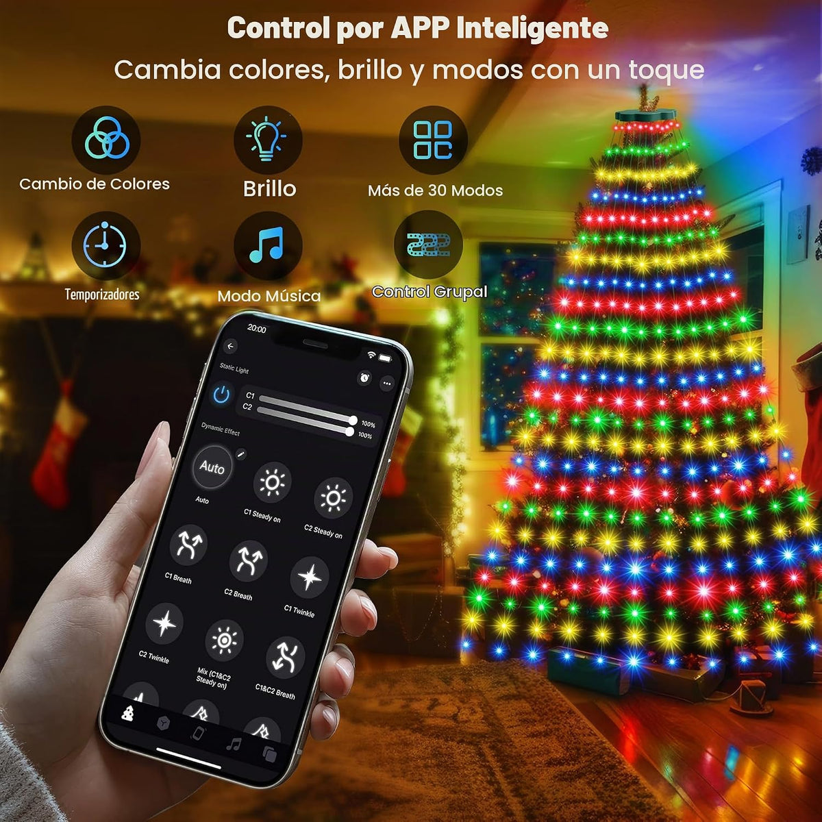 Más de 30 modos de luces de árbol de Navidad recubiertas para inter...