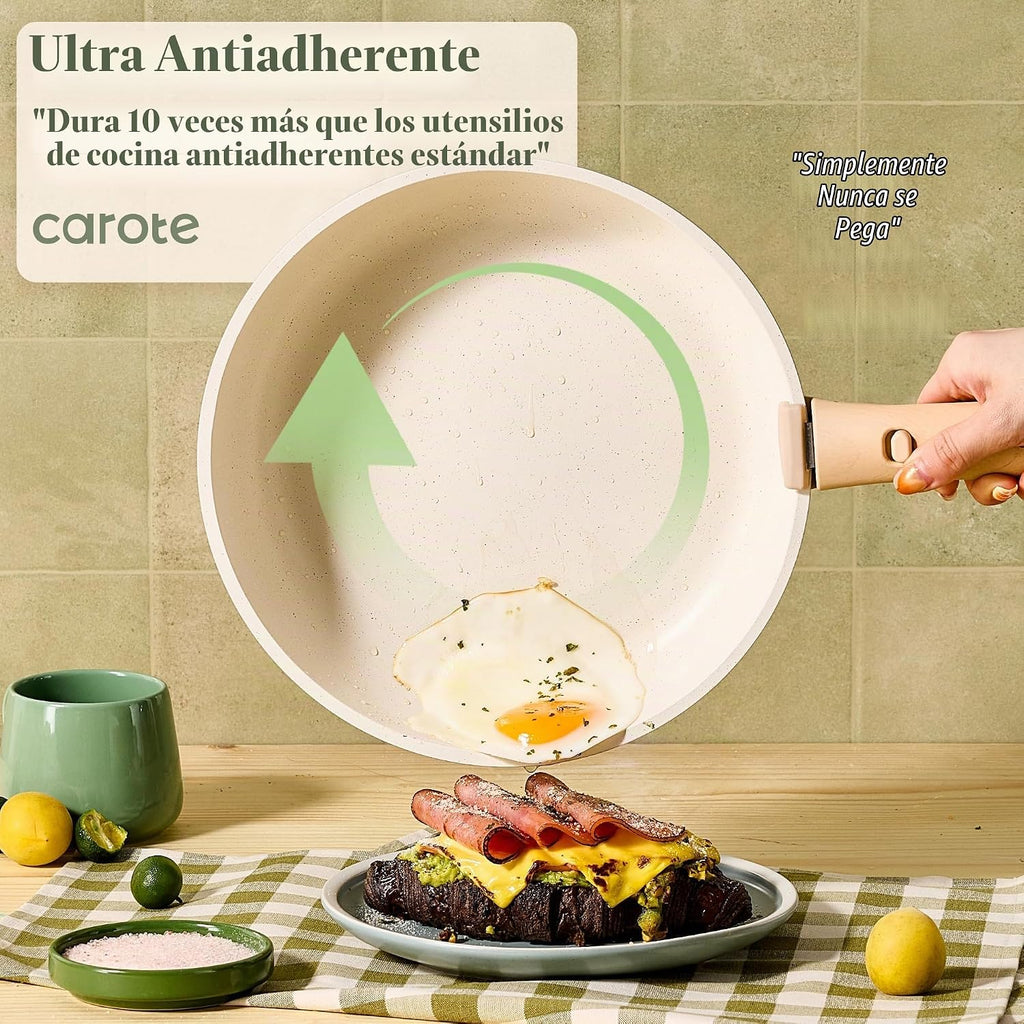 CAROTE - Juego de ollas y sartenes antiadherentes, mango desmontabl...