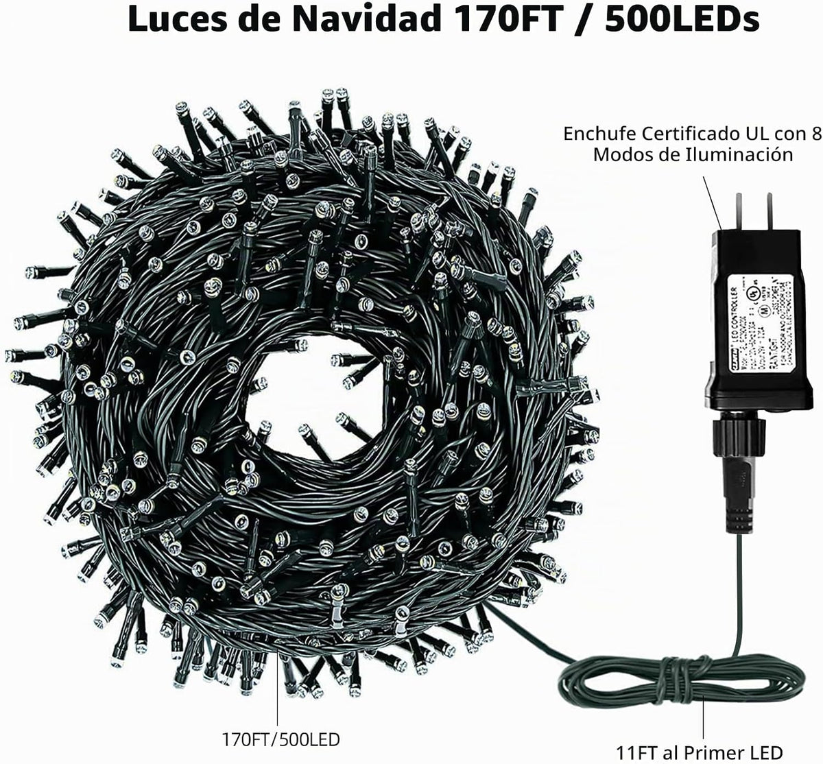 MZD8391 Luces de Navidad LED de 170 pies, 500 luces LED para interi...