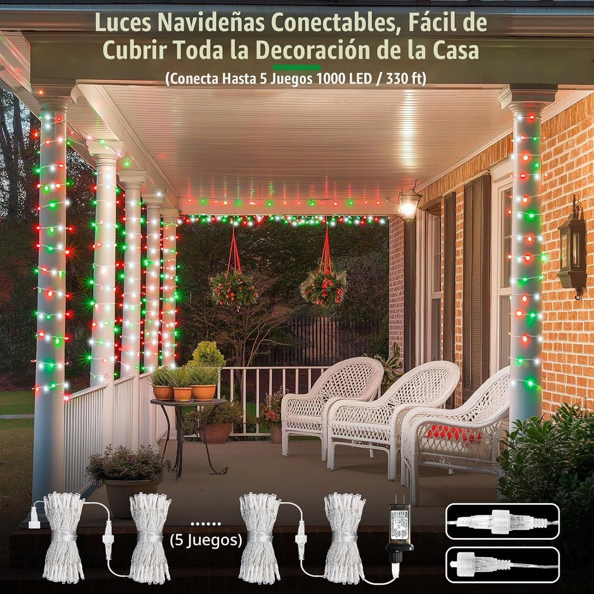 JMEXSUSS 200 luces LED de Navidad rojas, blancas y verdes para exte...