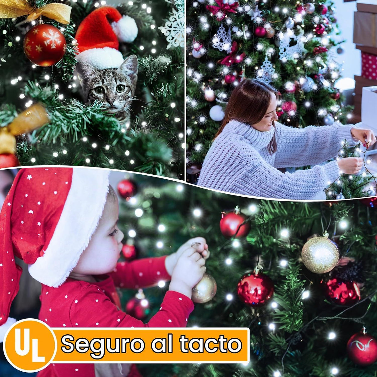 Ollny Luces de árbol de Navidad de 8.2 pies x 16 cuerdas con anillo...