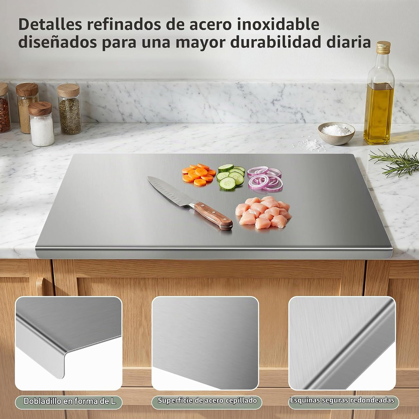 Tabla de cortar de acero inoxidable con labio, tabla de cortar de m...