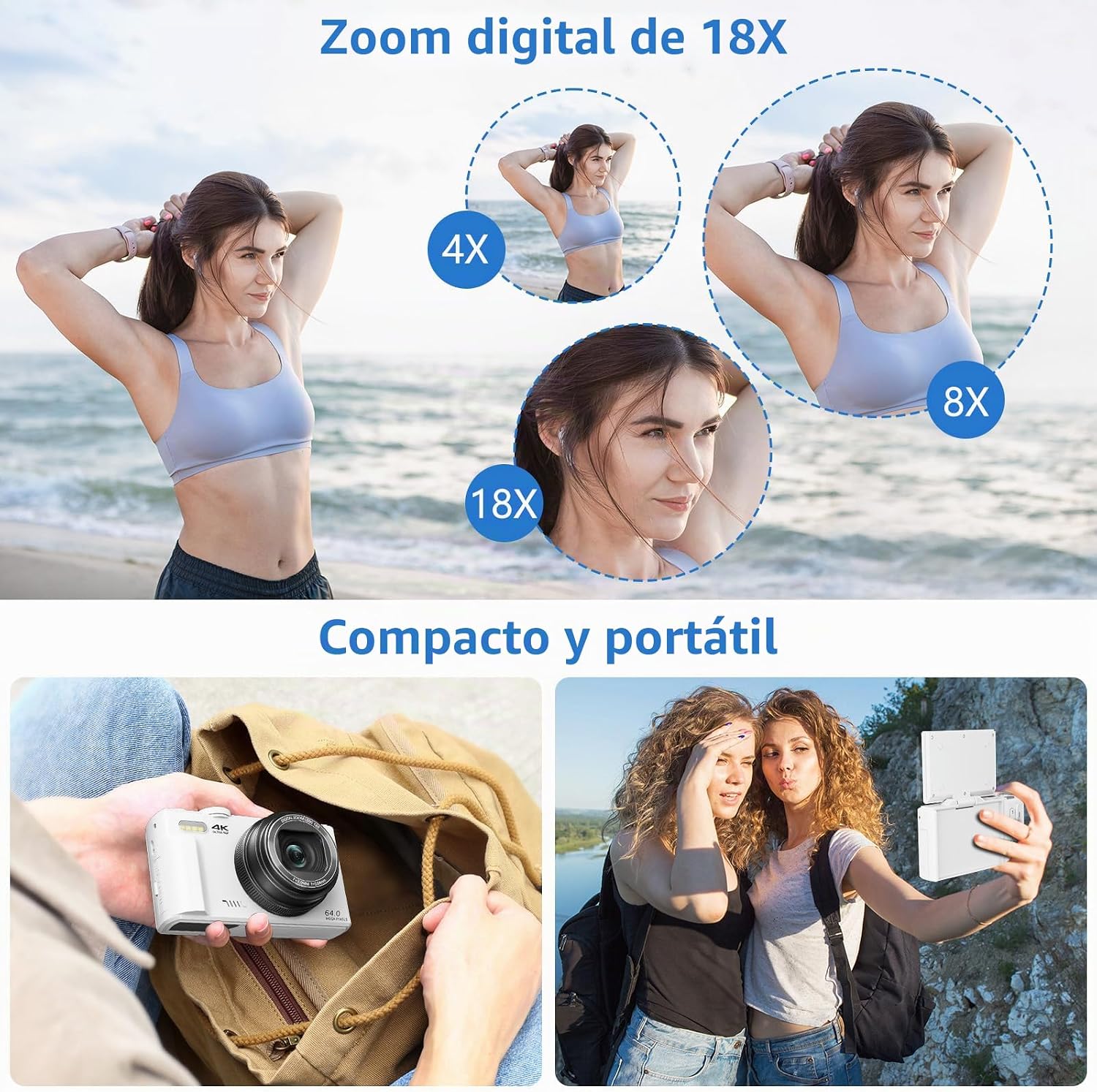 Cámara digital para fotografía, cámara de vlogging 4K para YouTube...