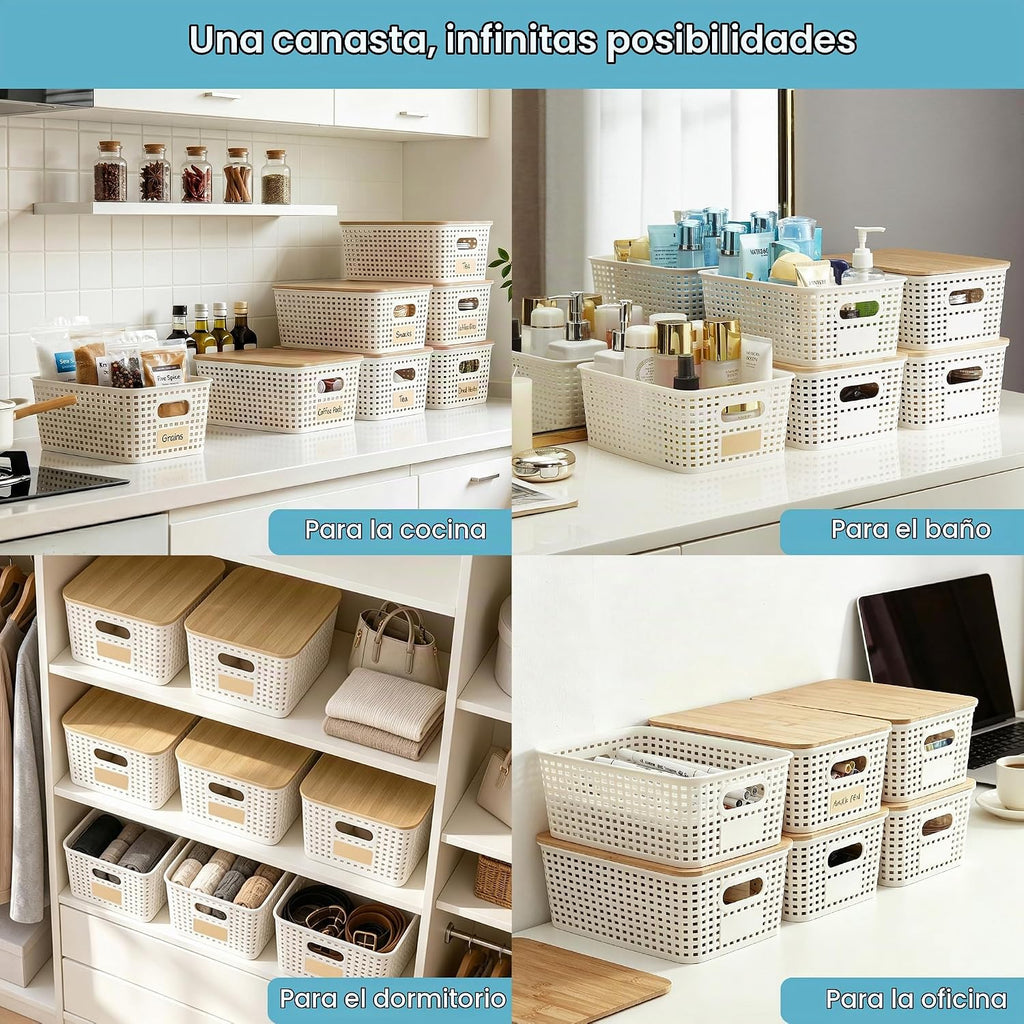 Bagnizer Contenedores pequeños de plástico con tapas de bambú de 5....